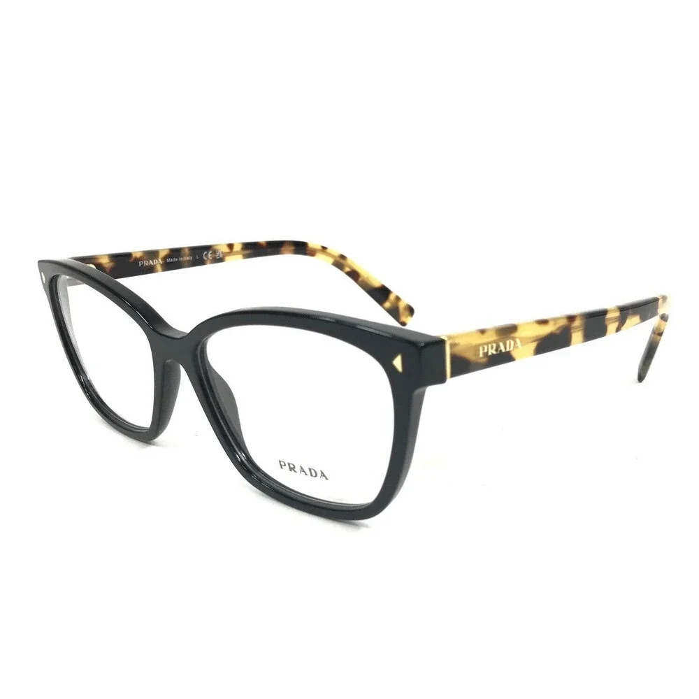 Prada Eyeglasses Frames VPR15Z 389-1O1 Black Tortoise Cat Eye Full Rim 55-16-145